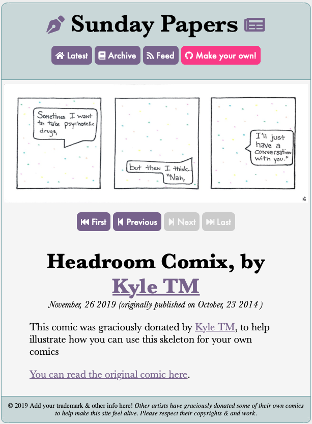 A screenshot of 'Sunday Papers', my skeleton template for nanoc