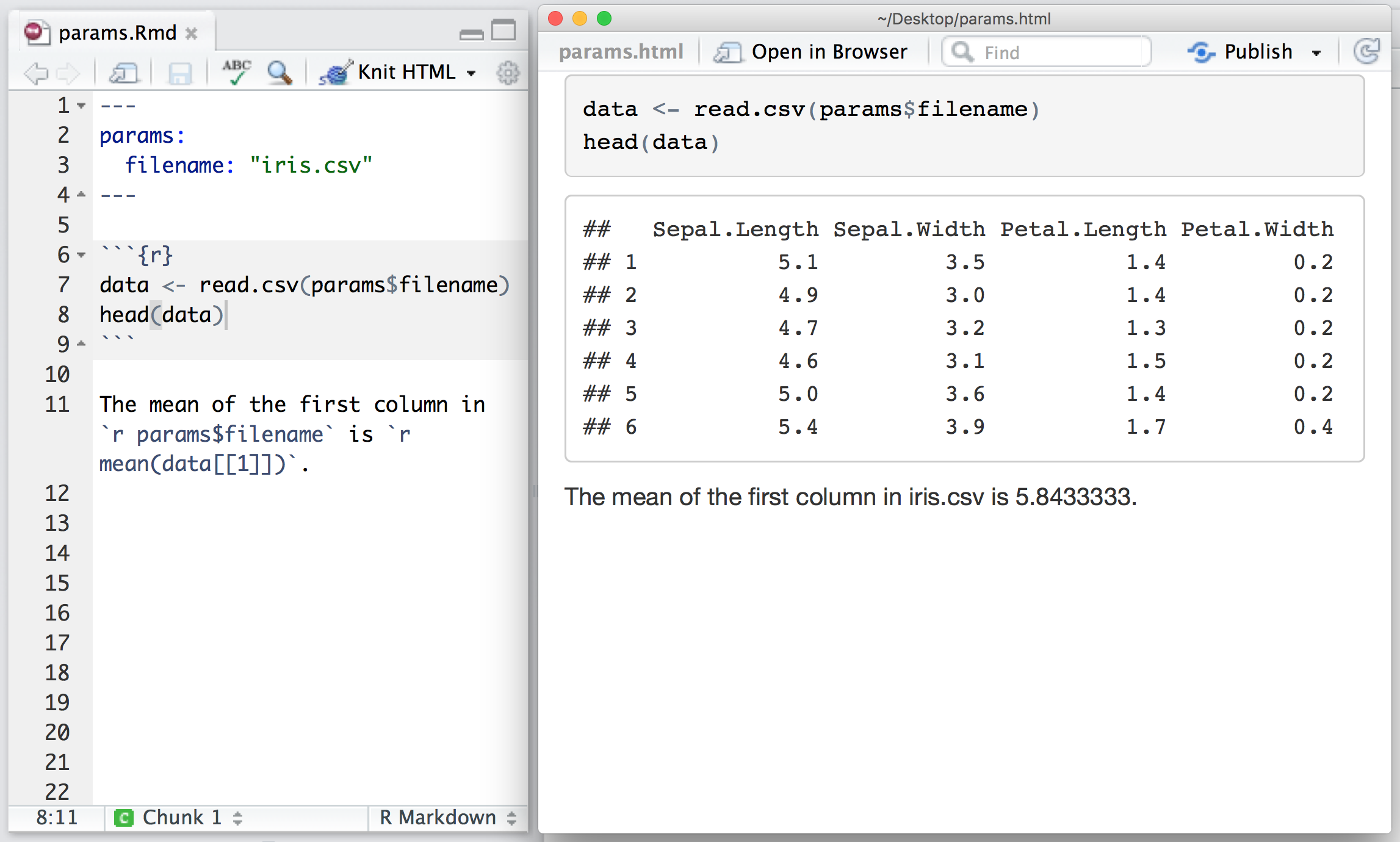 r markdown table