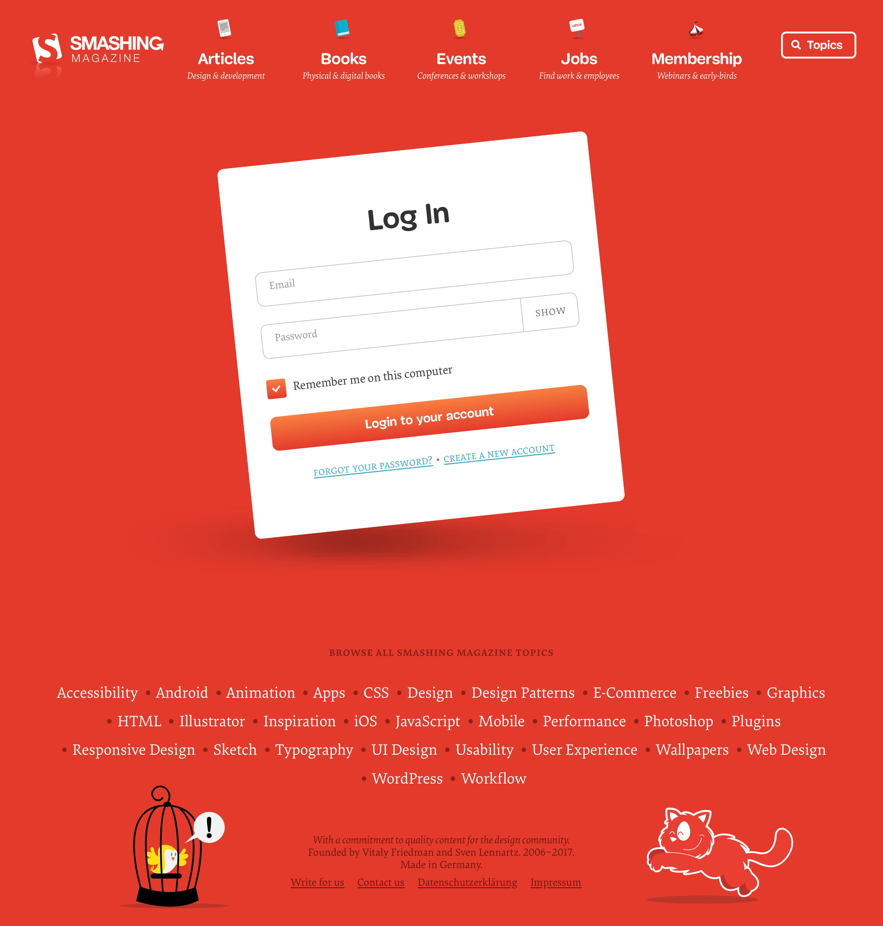The Smashing Magazine Log In page