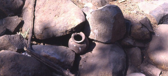 A broken pot among the rocks