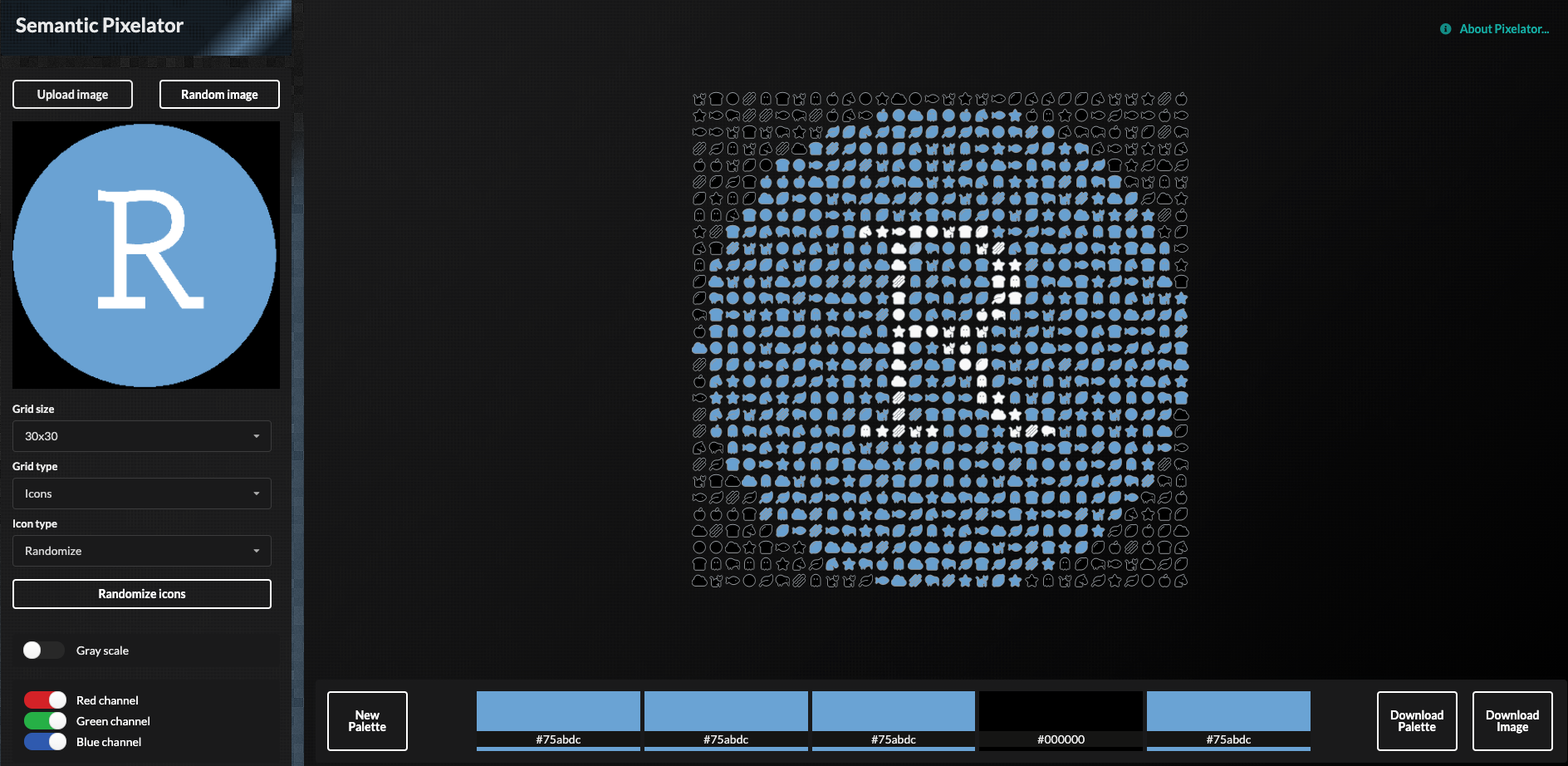 RStudio logo from Semantic the Pixelator app