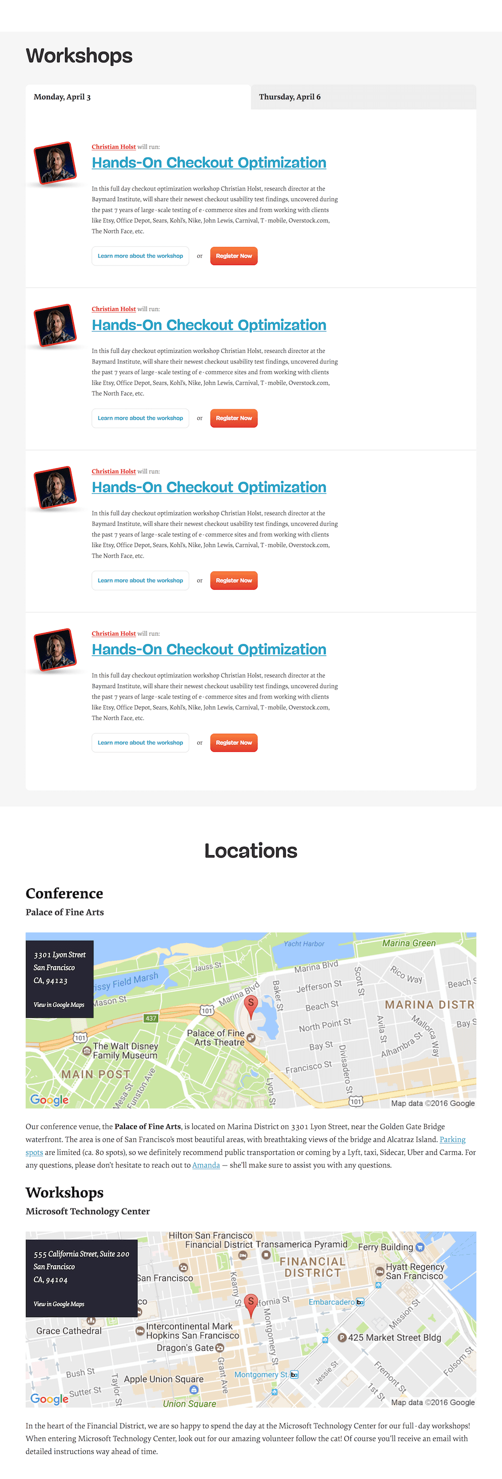 Screenshot of the Smashing Magazine Events page