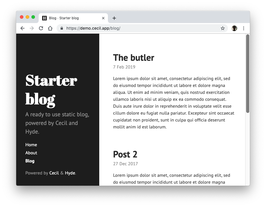 Screenshot of a page created with 