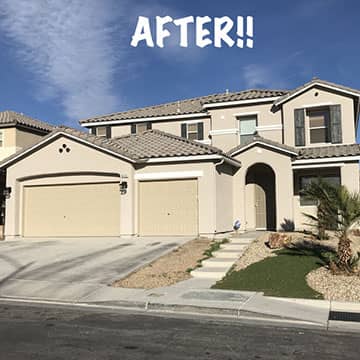 light brown stucco home with new exterior paint