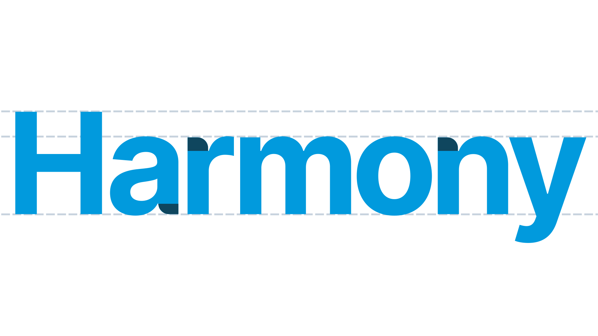 The Harmony Health wordmark with glyph modifications highlighted.