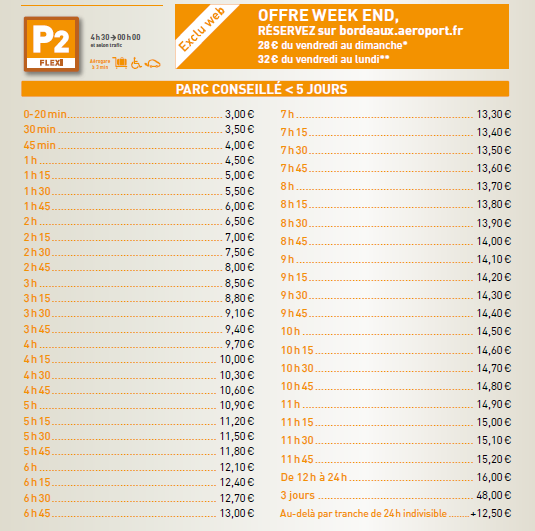 prix parking aeroport Bordeaux P2 flexi