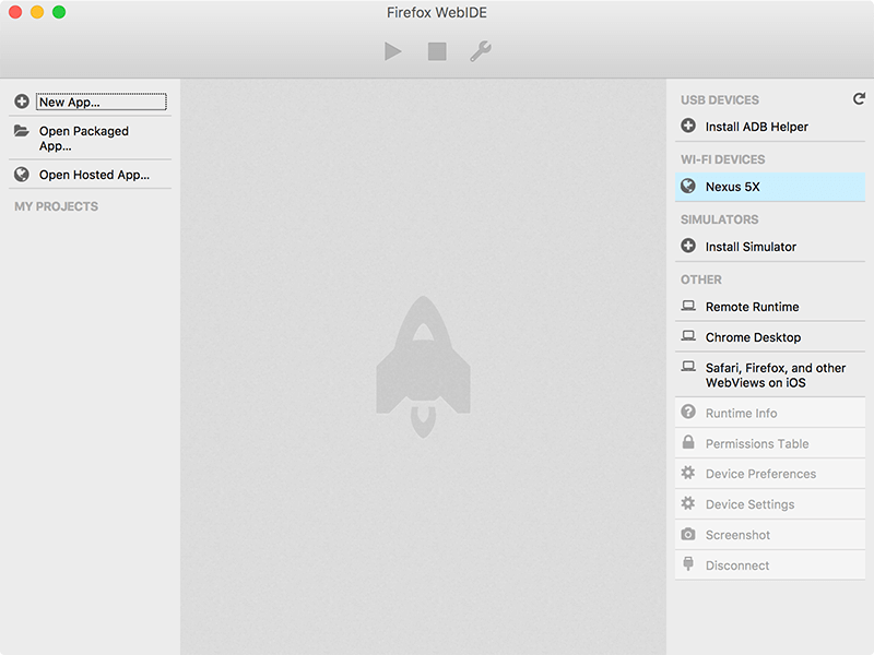 ชื่อ device ที่เปิดตัวเลือก **Remote debugging via Wi-Fi** ไว้ ก็จะขึ้นมาอยู่ด้านขวามือของหน้าต่าง WebIDE