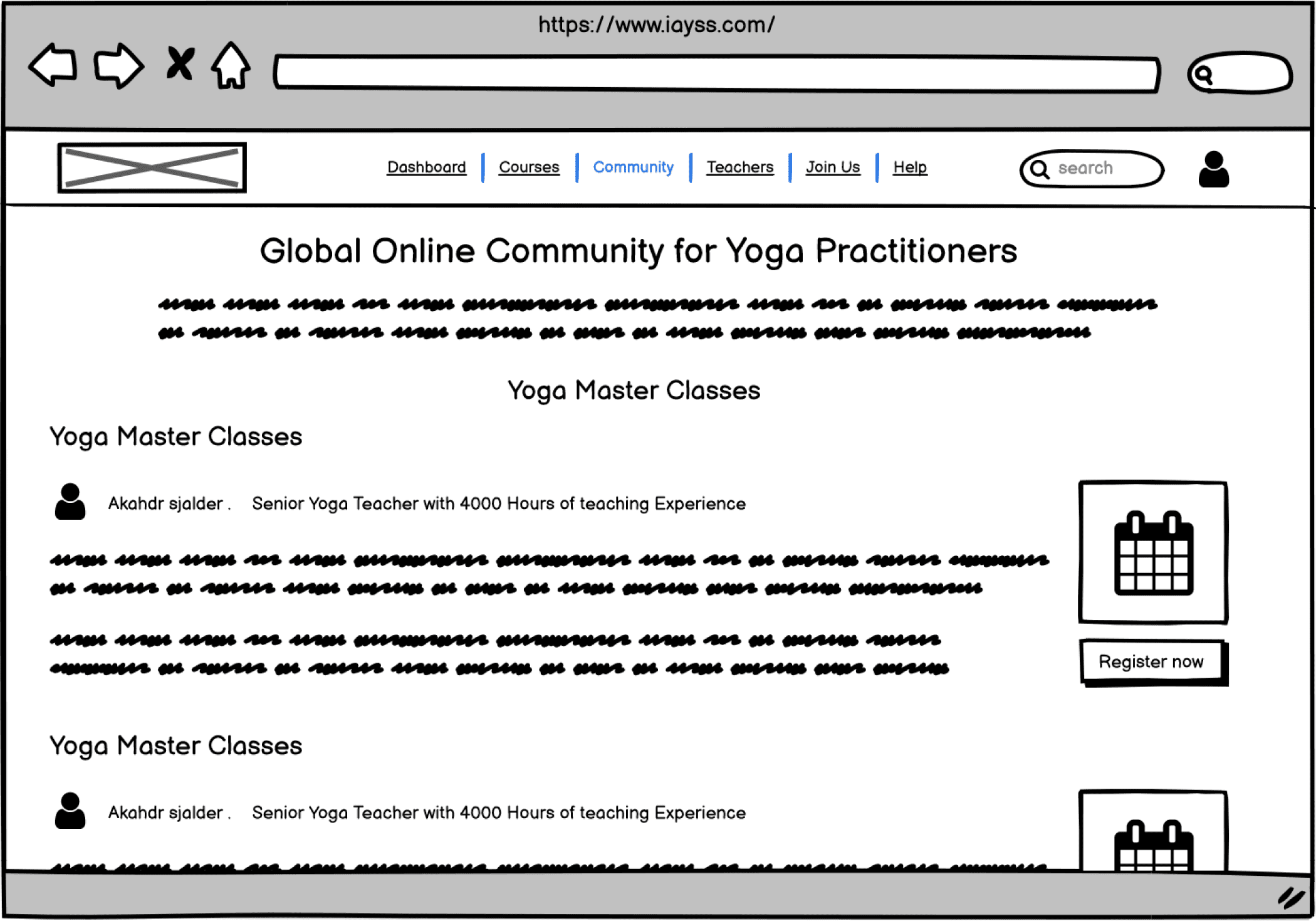 wireframe of community created using balsamiq software