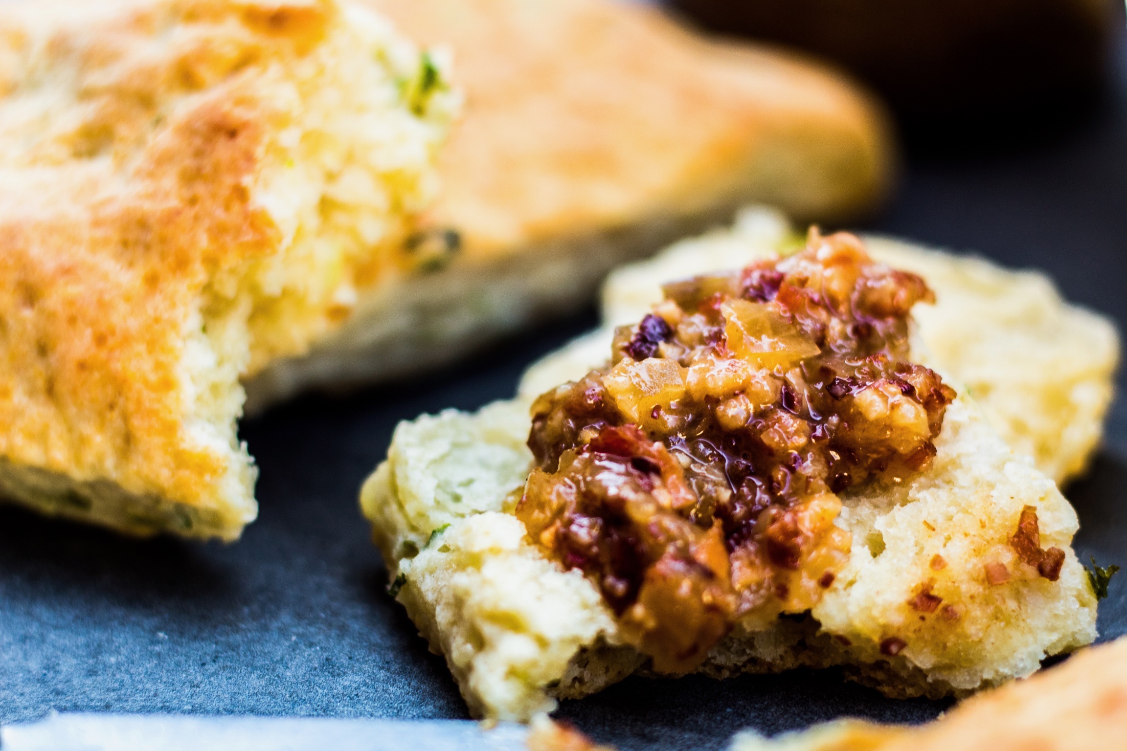 Chive biscuits and bacon butter