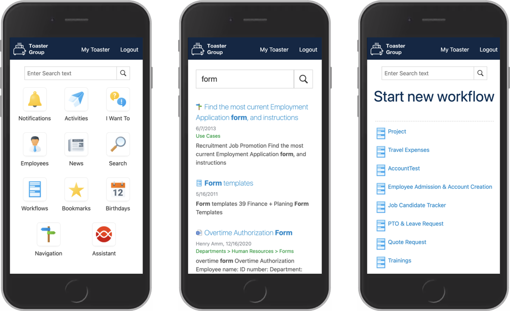 Intranet platform with mobile layouts