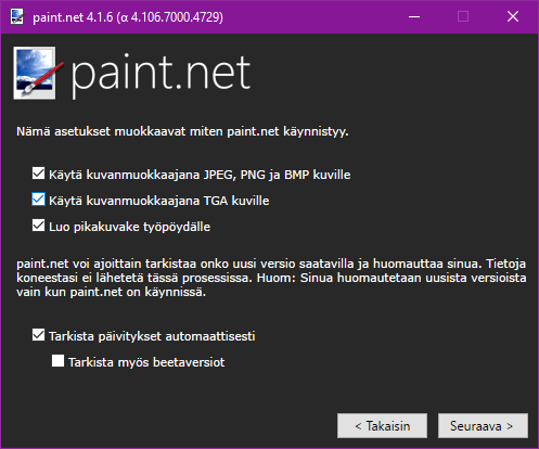 paint.net asennuksen asetukset