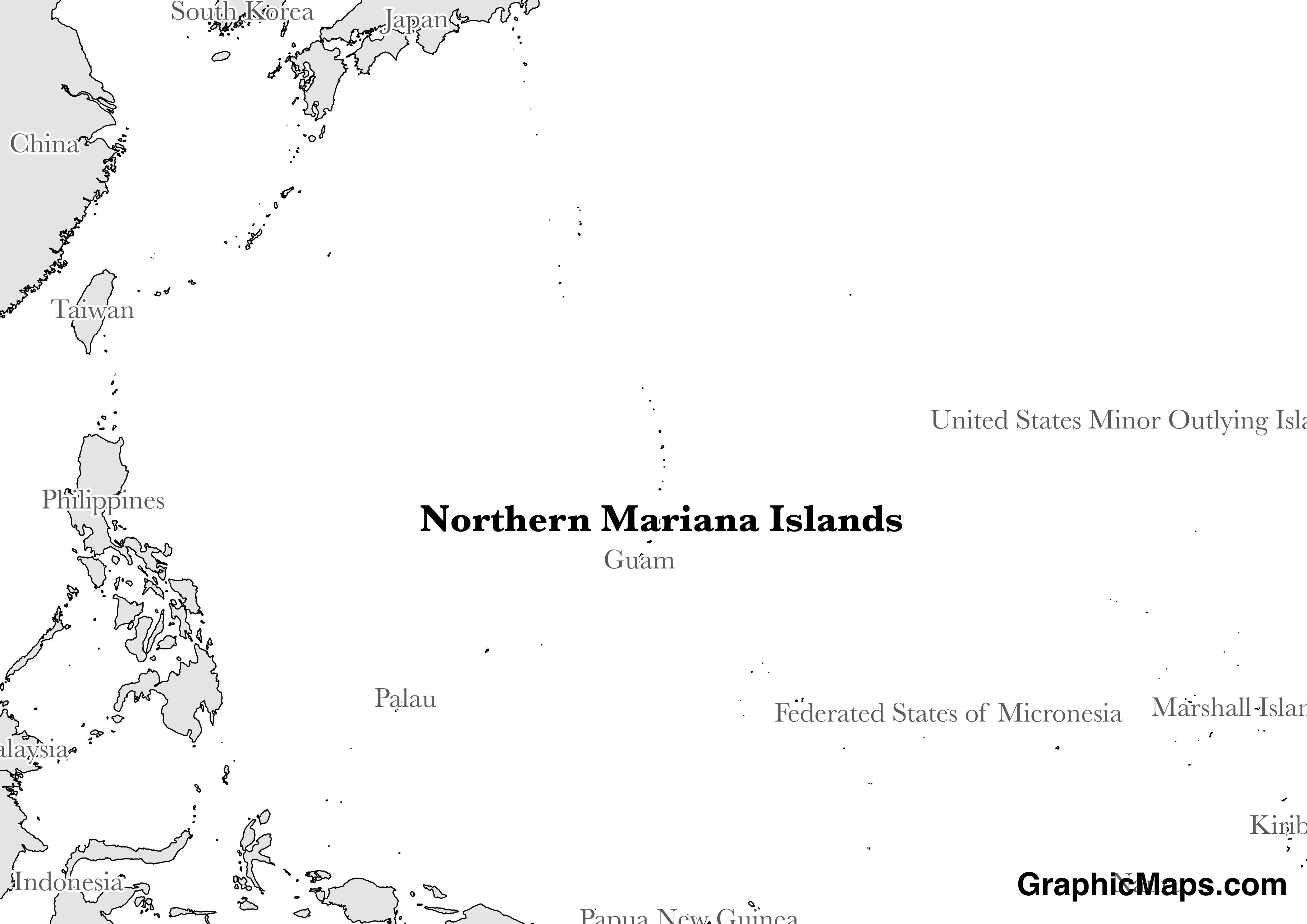Map showing the location of Northern Mariana Islands