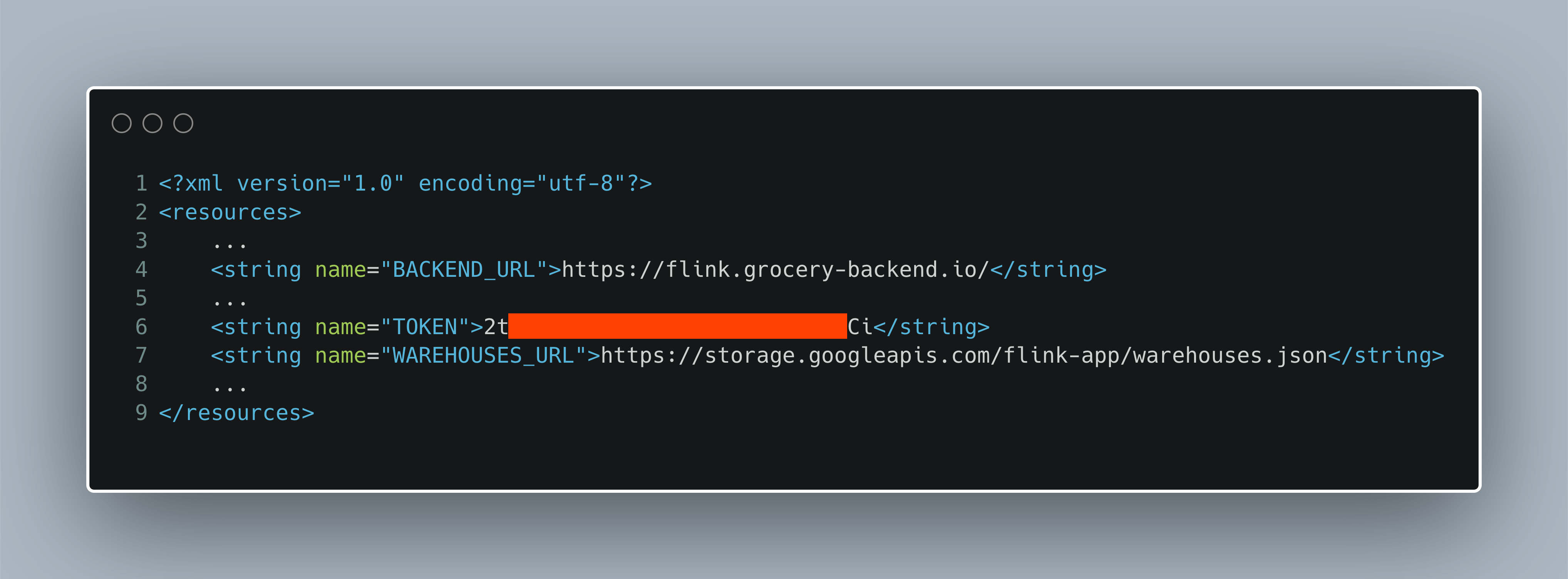 Screenshot eines App-Files, in dem der Auth-Token steht. Auth-Token ist geschwärzt