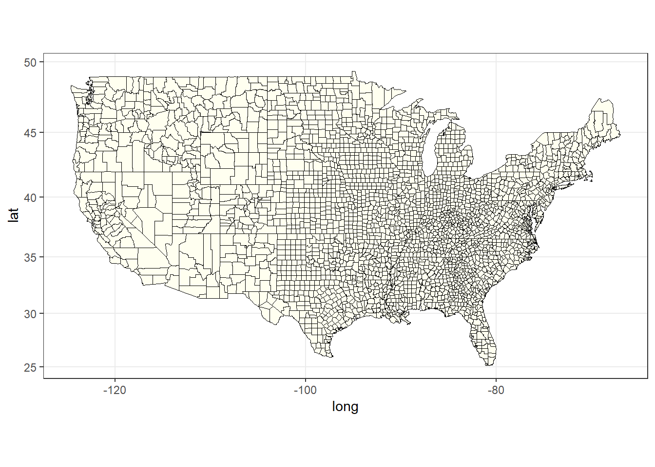 The plain county map of USA
