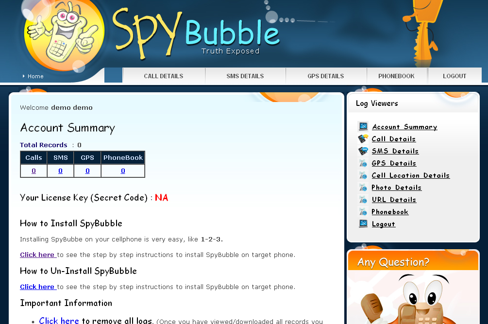 Aplikasi SADAP HP dengan SpyBubble - Dashboard Monitoring