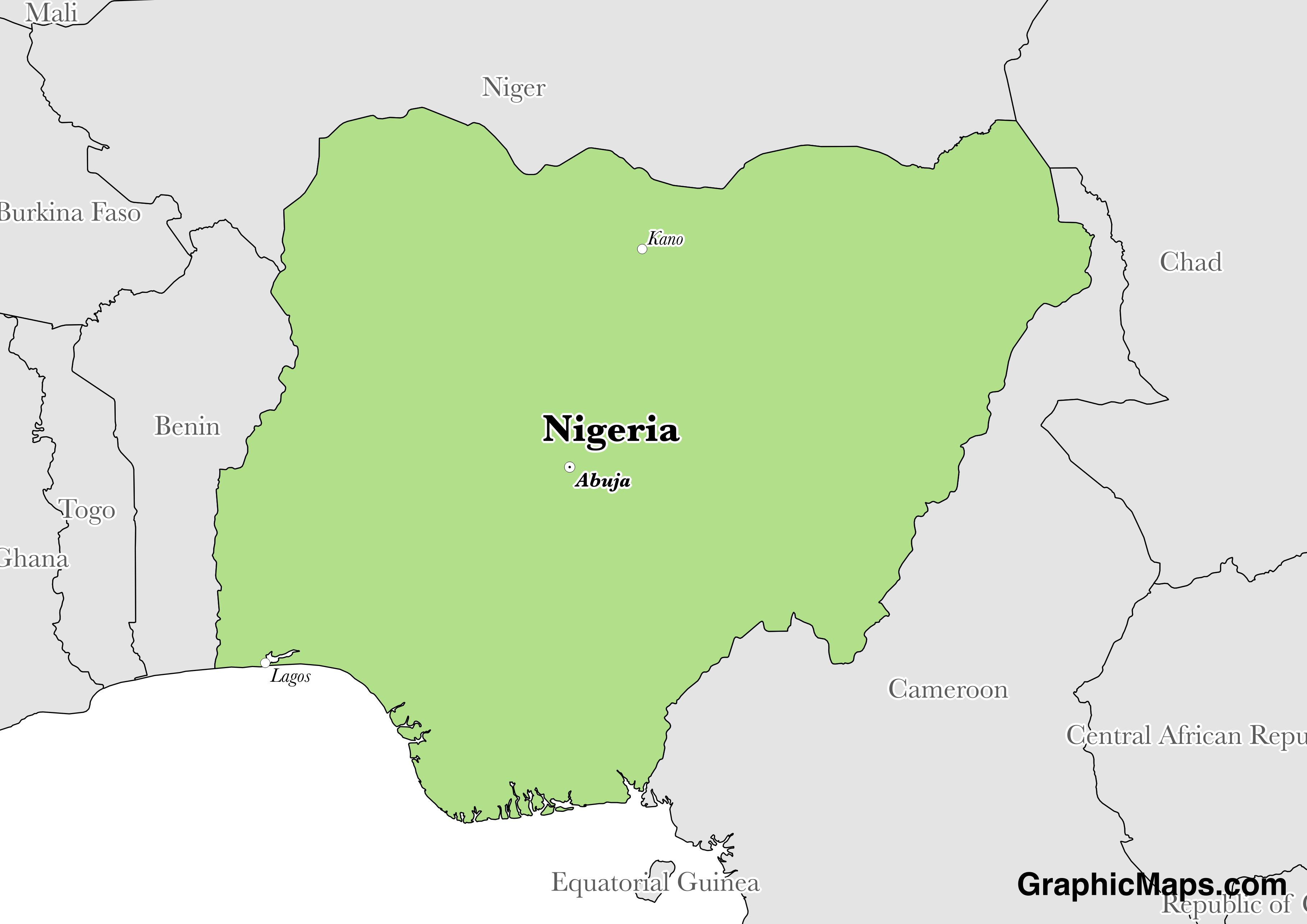 Map showing the location of Nigeria