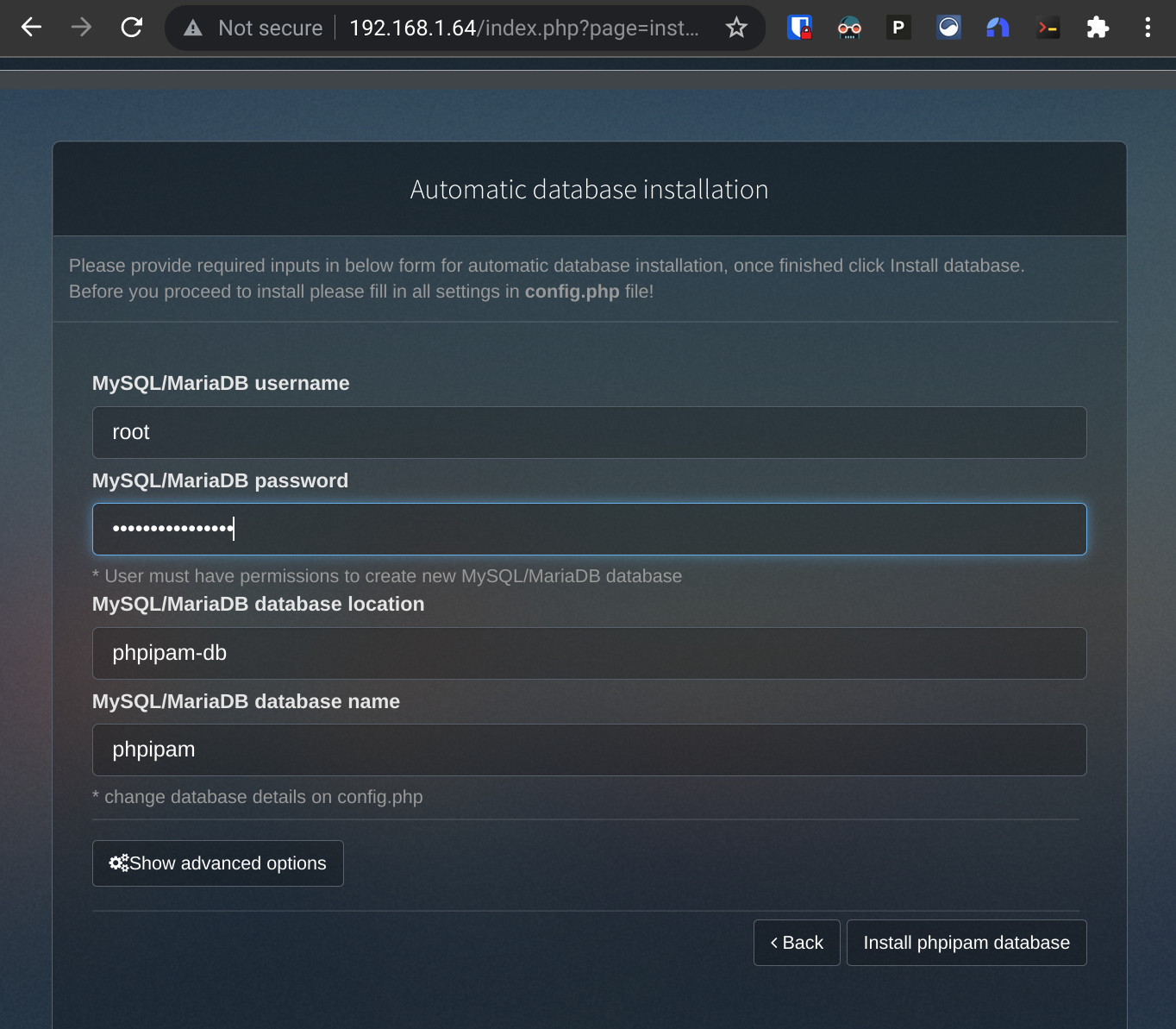 Automatic database install