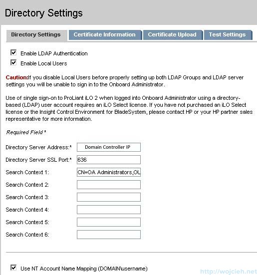 Onboard Administrator Directory Settings