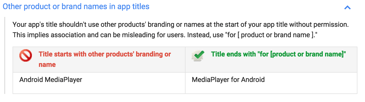Google Play app name guidelines