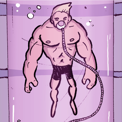 Captain Omega is submerged in a healing tank at Agency Headquarters.