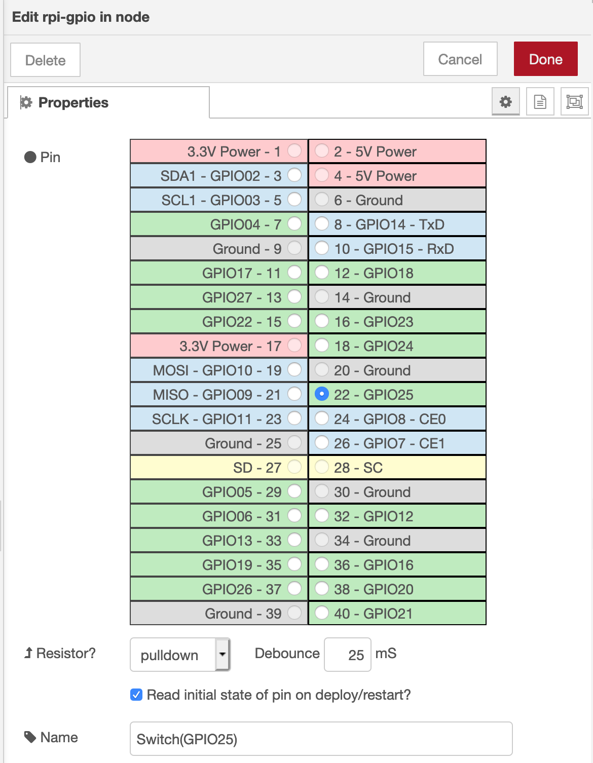 GPIOinノードの設定