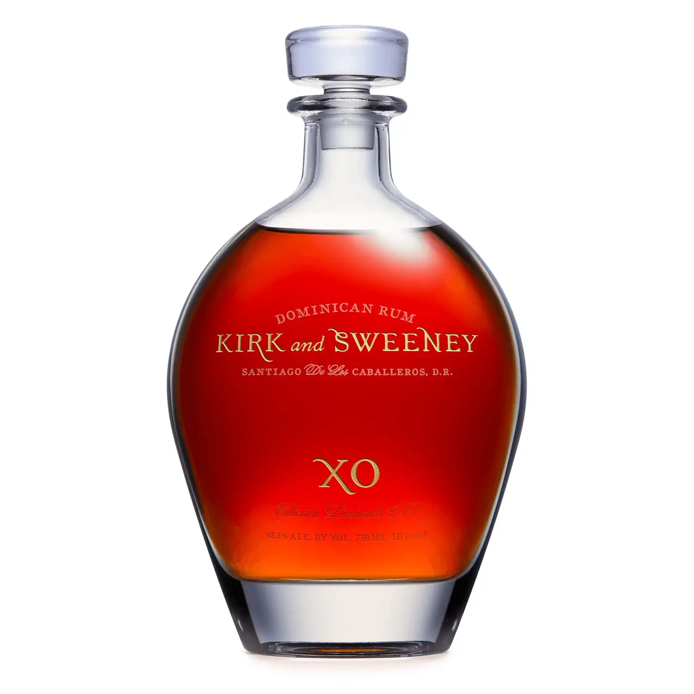 Image of the front of the bottle of the rum Kirk and Sweeney XO