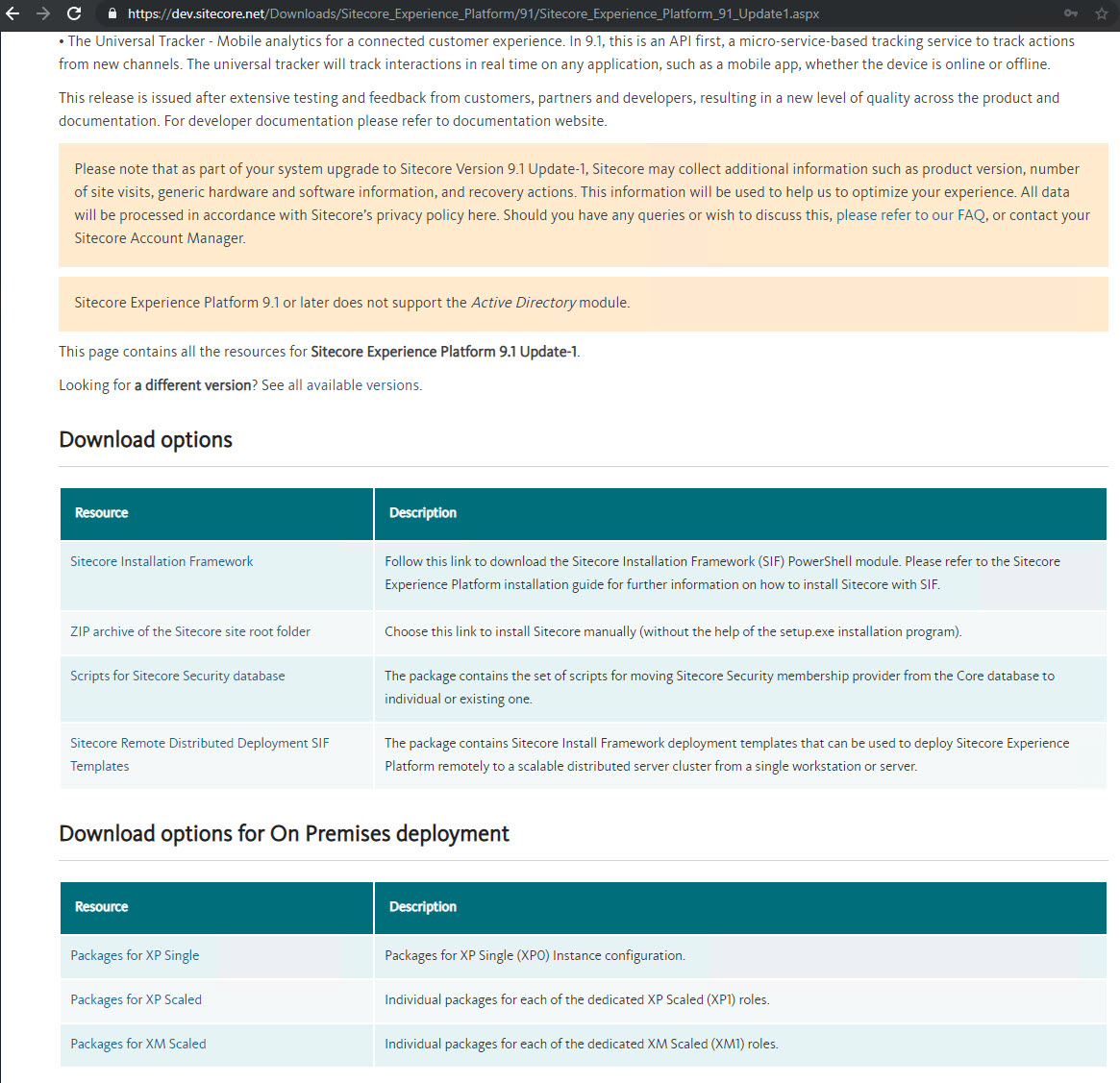 sitecore 9.1.1 download page