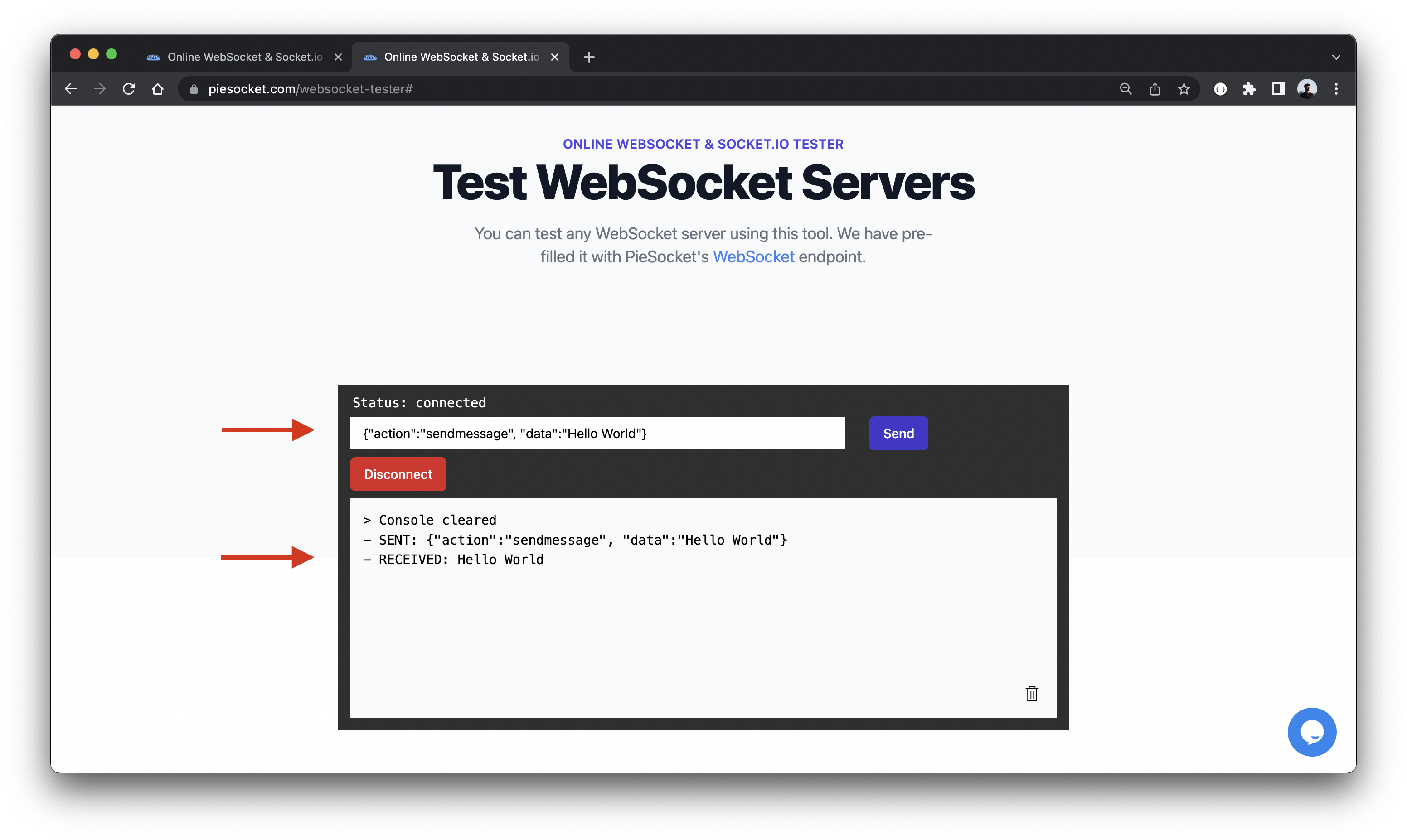 Send message to serverless WebSocket API