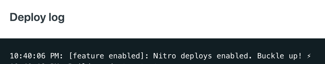 Deploy log that says things about nitro deploys