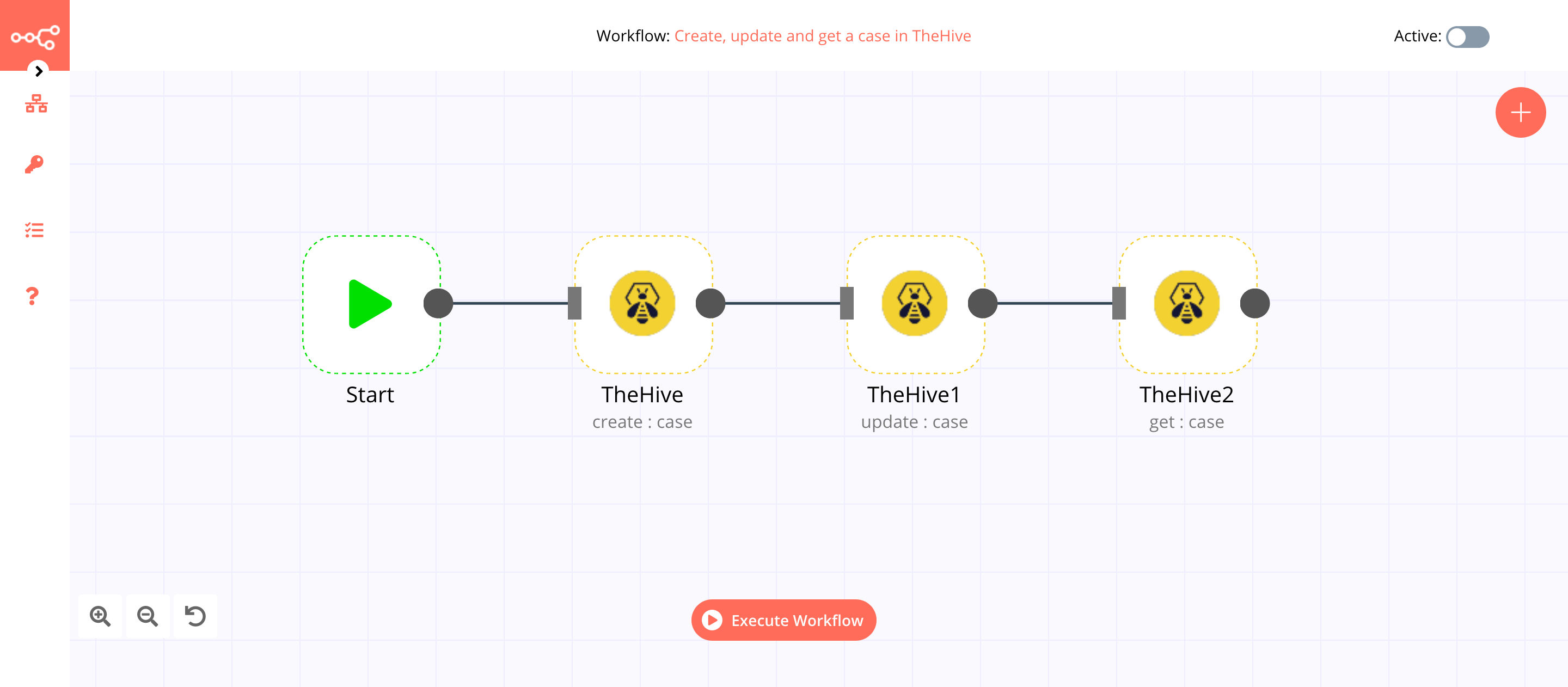 A workflow with the TheHive node