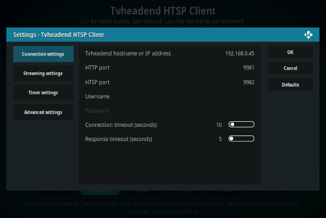 Enter IP of Raspberry Pi and Port of TVheadend service.