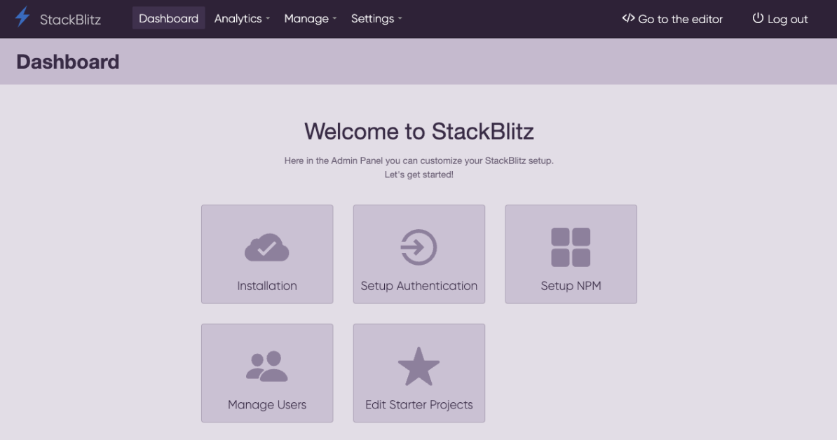 Screenshot of the StackBlitz Admin Dashboard for admins.