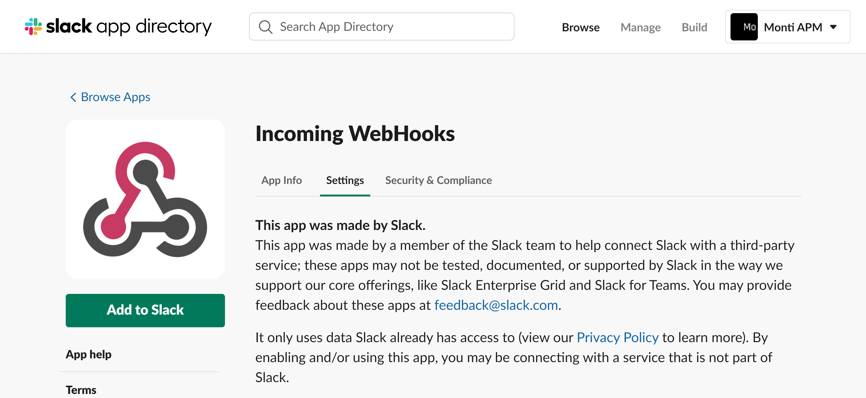 Incoming WebHooks App