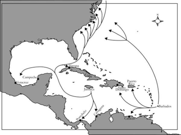 Slave trade routes in the Carribean