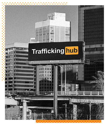 Traffickinghub.com logo on a billboard in a big city.