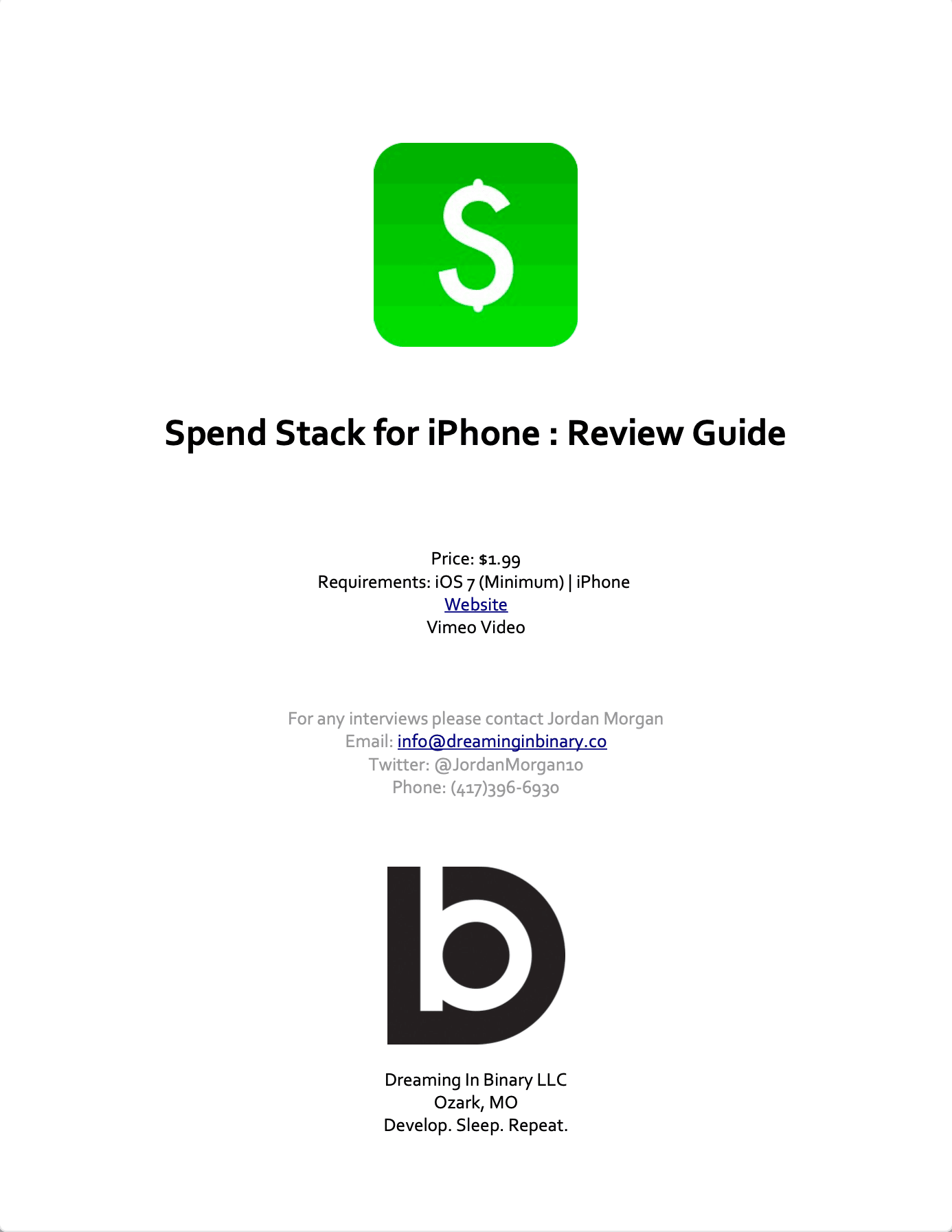 A screenshot of Spend Stack from 2011's press kit .pdf.