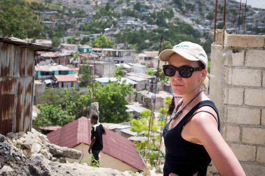 Concern ambassador, actor Toni Collette, during a visit to Grand Ravine in Haiti.