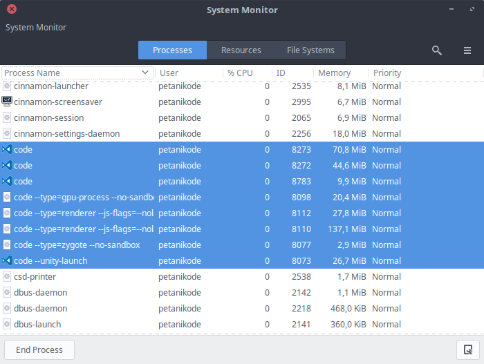 Penggunaan Memori VS Code