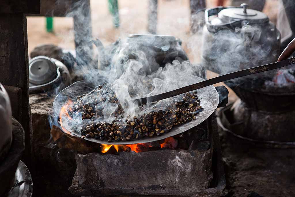 Roasting Ethiopian coffee the traditional way.