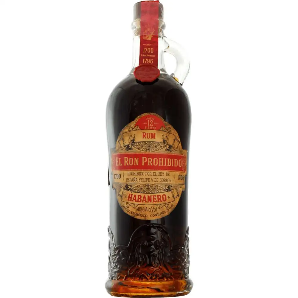 Image of the front of the bottle of the rum El Ron Prohibido Habanero Solera 12