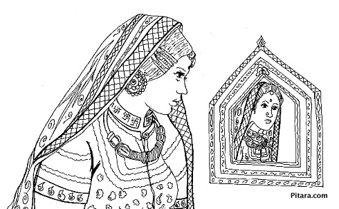 Rajasthani woman - Coloring page Rajasthani woman