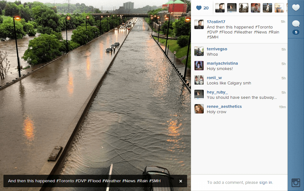 An Instagram photo showing the entire highway under water.