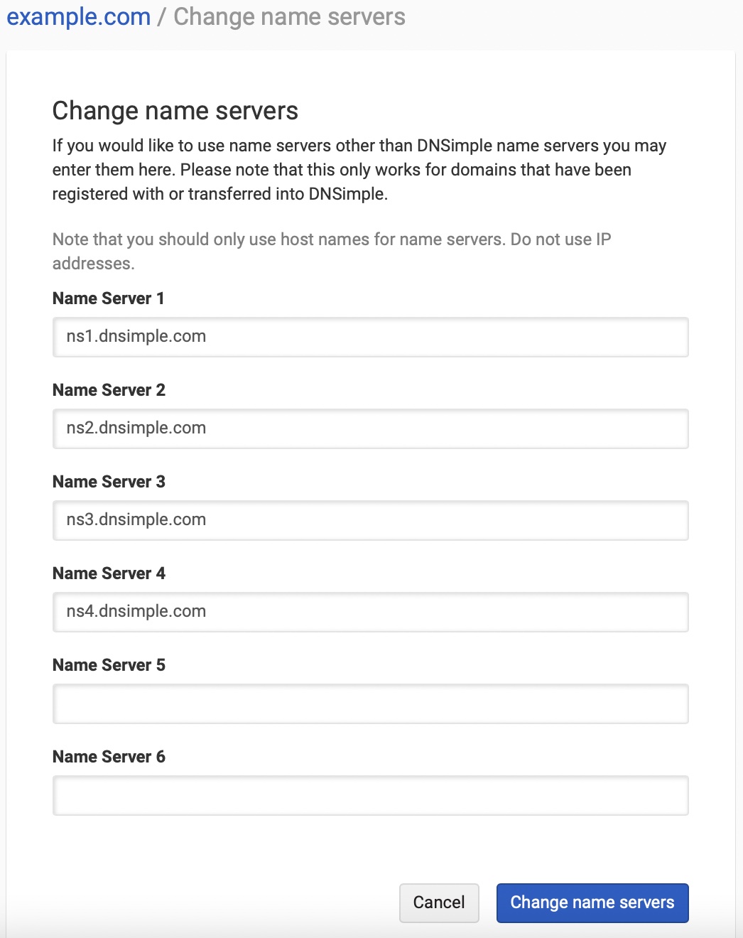 Change name servers