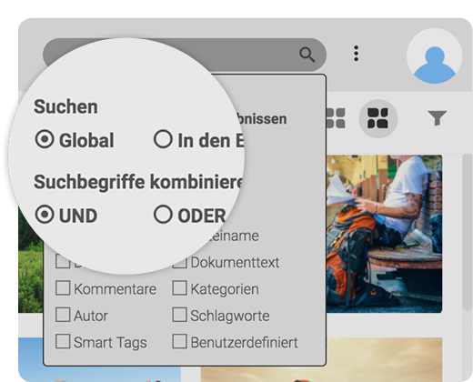 Eine Abbildung der Suchfunktionen in Canto