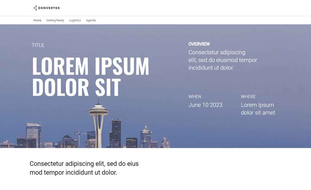 Screenshot of microsite template for Learning & Events
