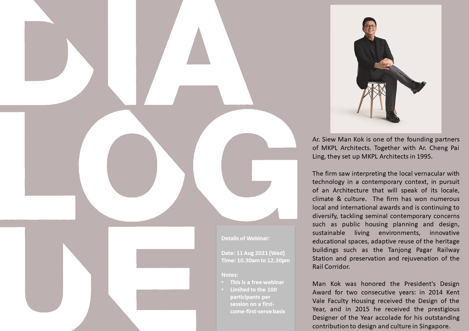 BOA Webinar Series: Dialogue with Siew Man Kok of MKPL Architects