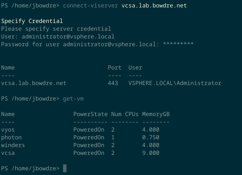 PowerCLI connected to my vCenter