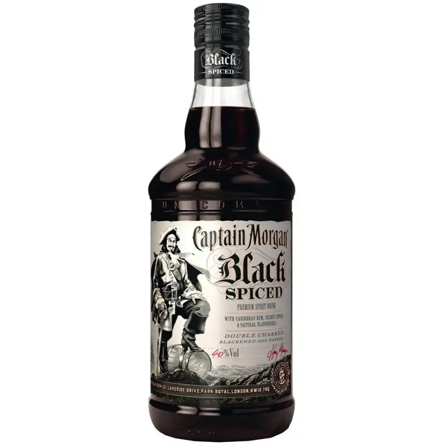 Image of the front of the bottle of the rum Captain Morgan Black Spiced