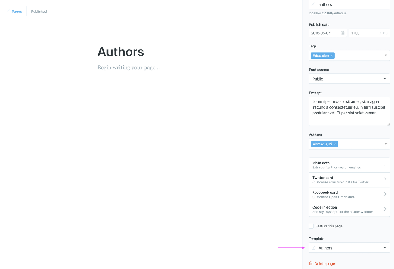 Create the Authors Static Page