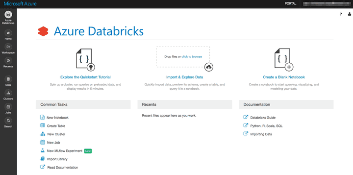 Databricks Welcome page